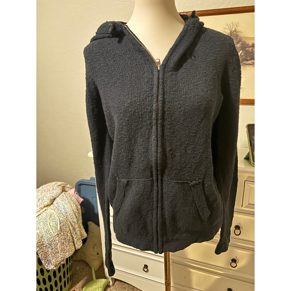 Abercrombie Knit Hoodie Navy Full Zip Boucle Sweater Large